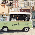 Barrasita in a pistachio-green Combi coffee truck.