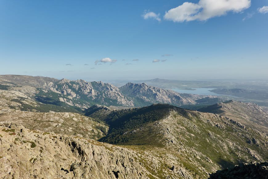 La Maliciosa, La Bola del Mundo, Navacerrada, La Pedriza, El Yelmo and the oak forests in autumn in the Sierra de Guadarrama National Park. Madrid's community. Spain