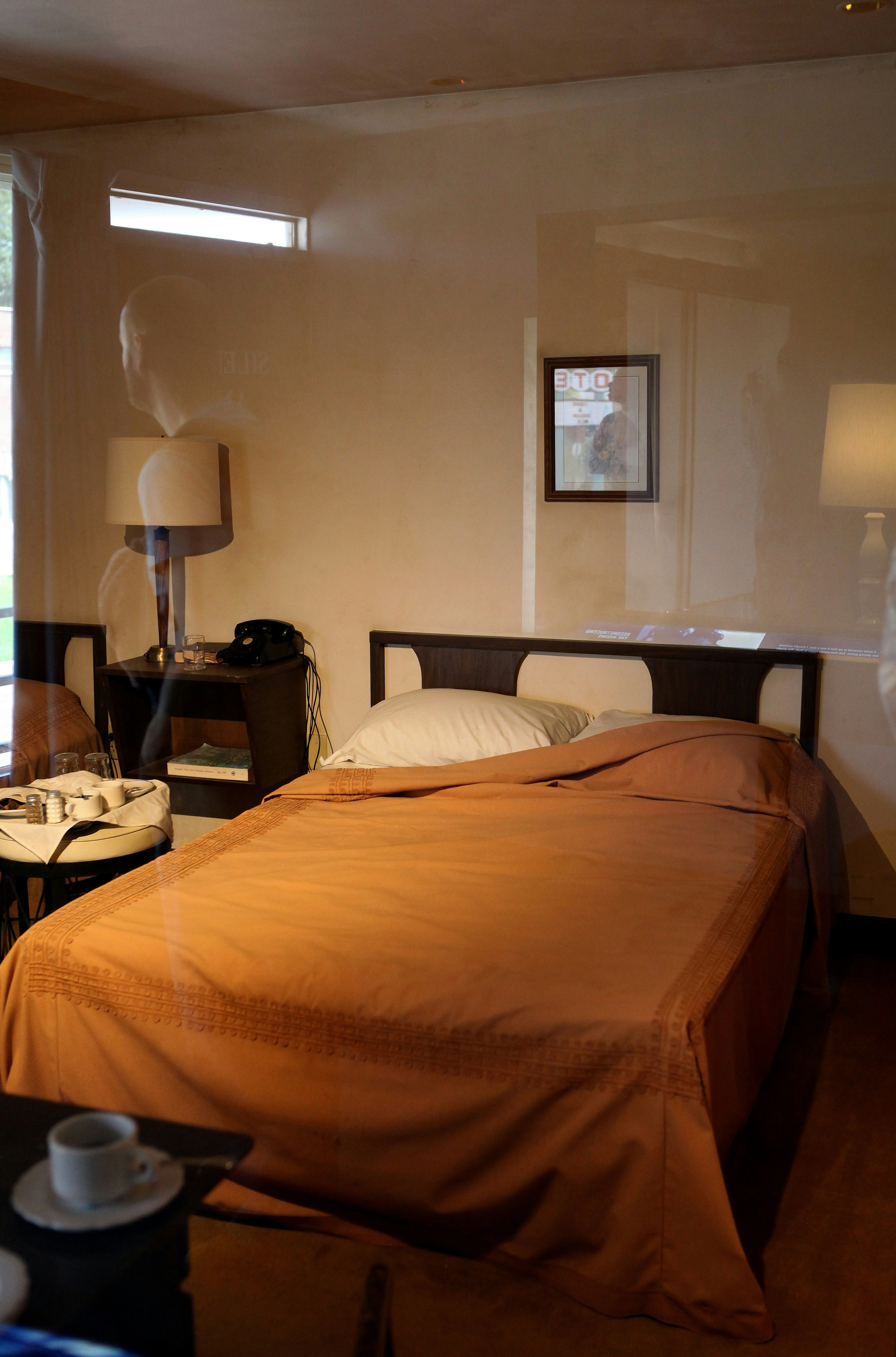 An unmade bed in Dr. Martin Luther King, Jr.'s Room 306 which has been turned into an exhibit at the National Civil Rights Museum at the Lorraine Motel in Memphis, Tennessee.