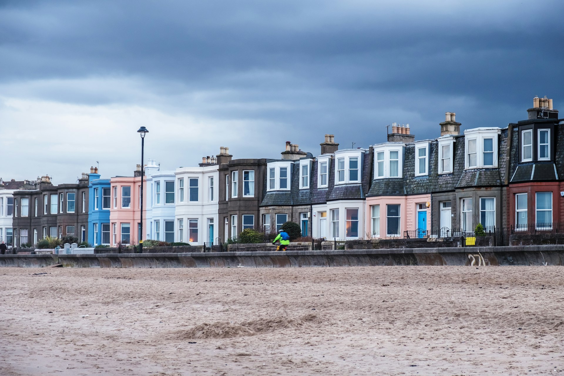 Colorful row of houses on Edinburgh's Portobello Beach. Scotland