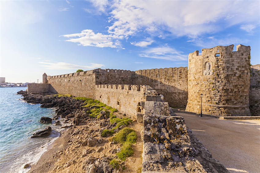 The ancient city walls in Rhodes' Old Town
