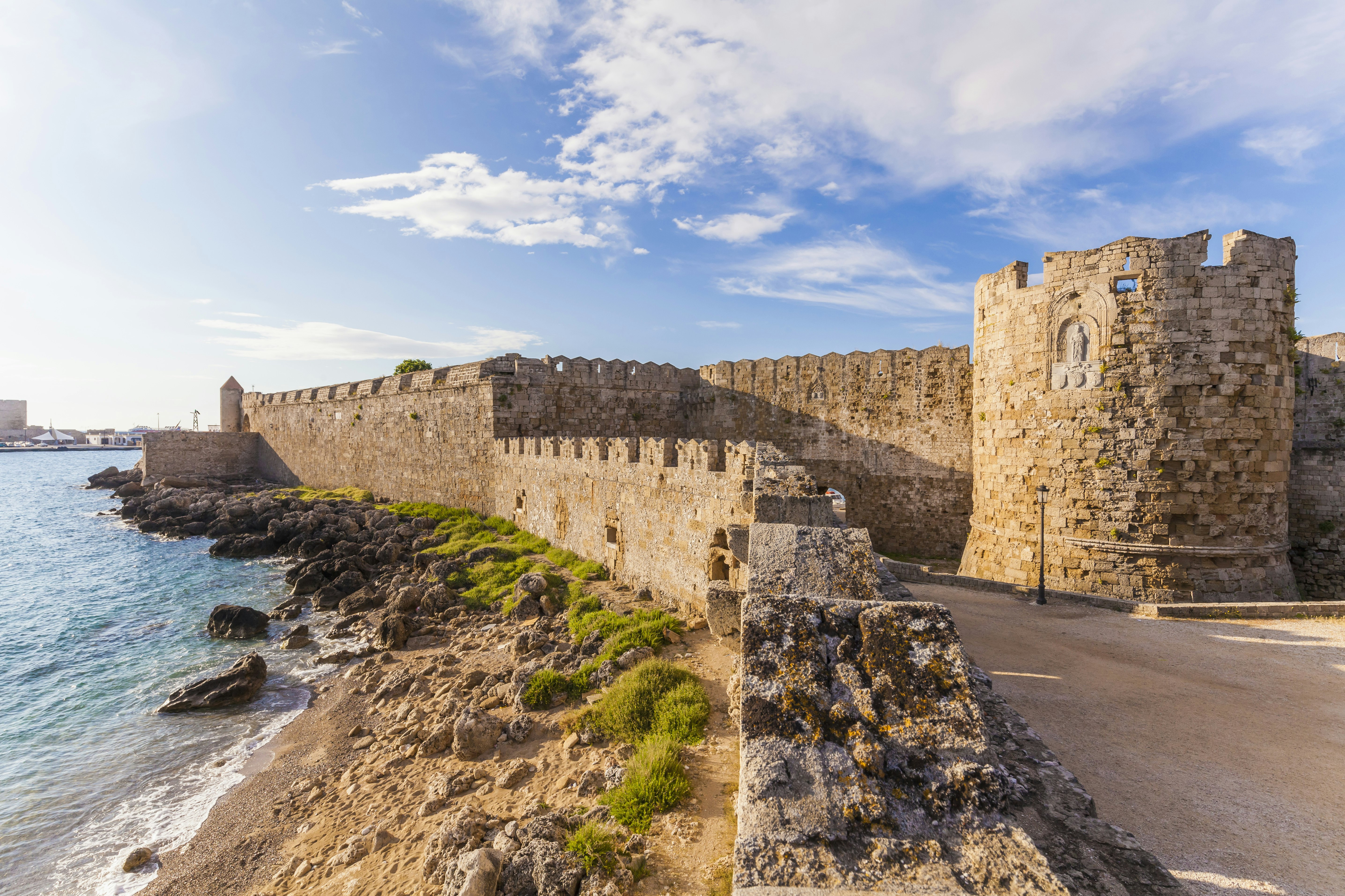 The ancient city walls in Rhodes' Old Town