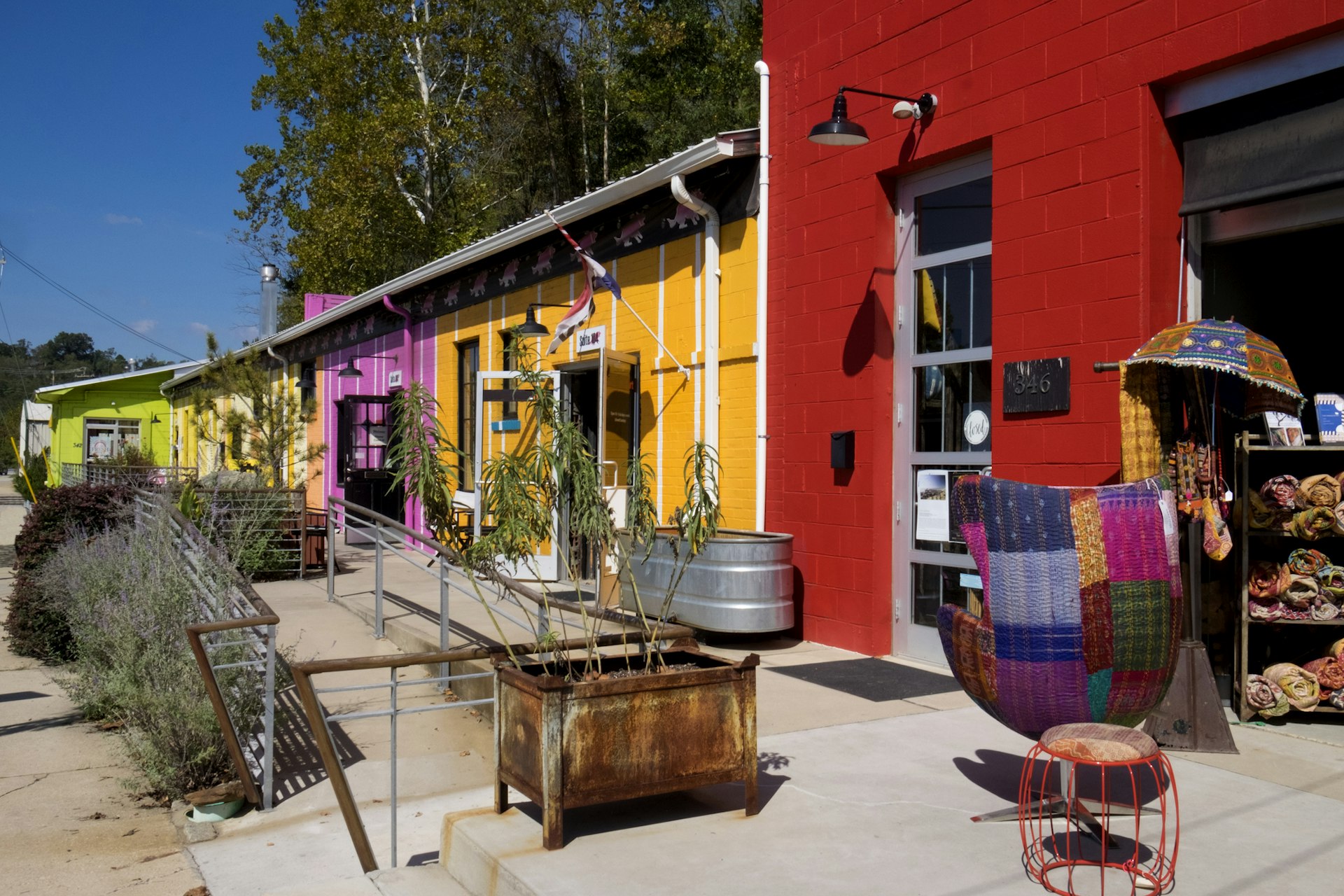 The brightly colored buildings of the River Arts District in Asheville, NC