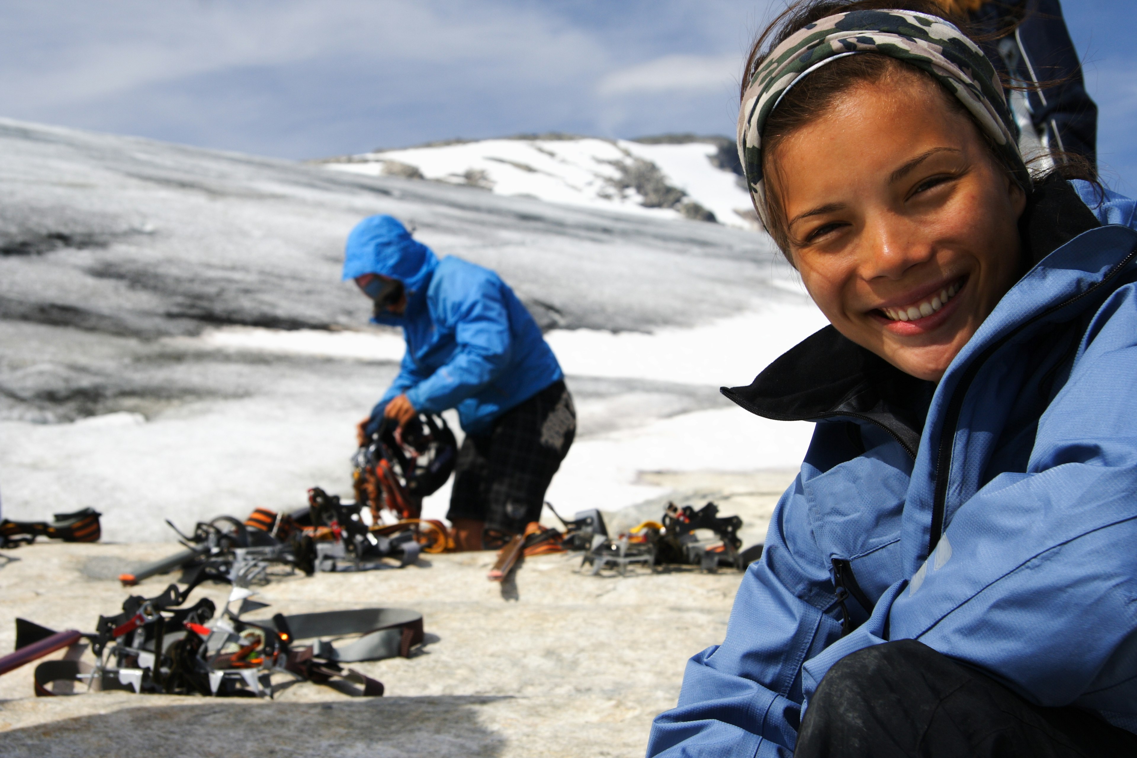 prepping for glacier walking in Norwat