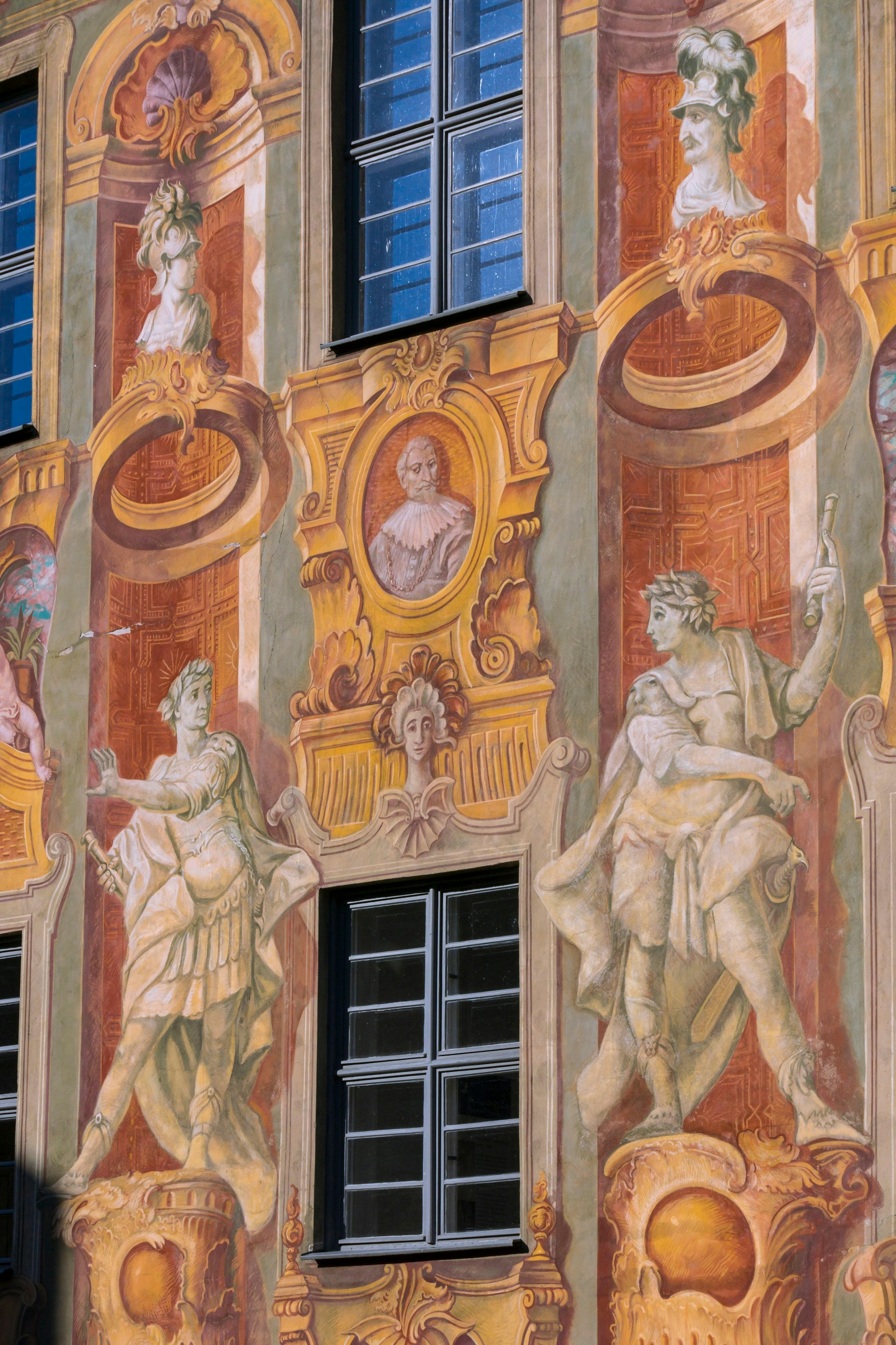Murals on the outside of the Altes Rathaus (city hall) in Bamberg, Germany