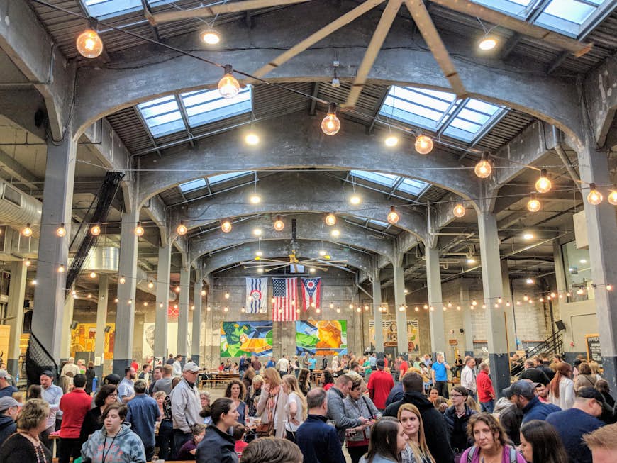 Visitors crowd the Rhinegeist Brewery.