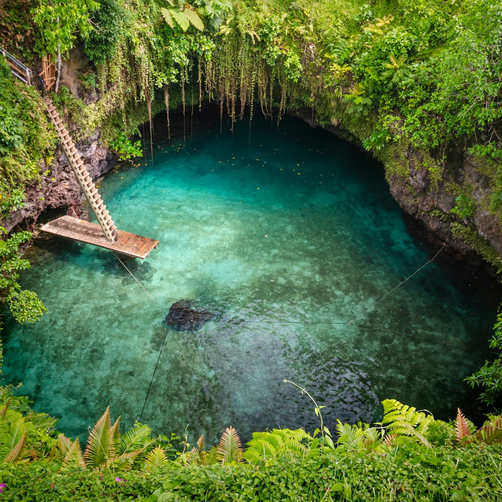 Aerial of To-Sua Ocean Trench in the rainforest.
