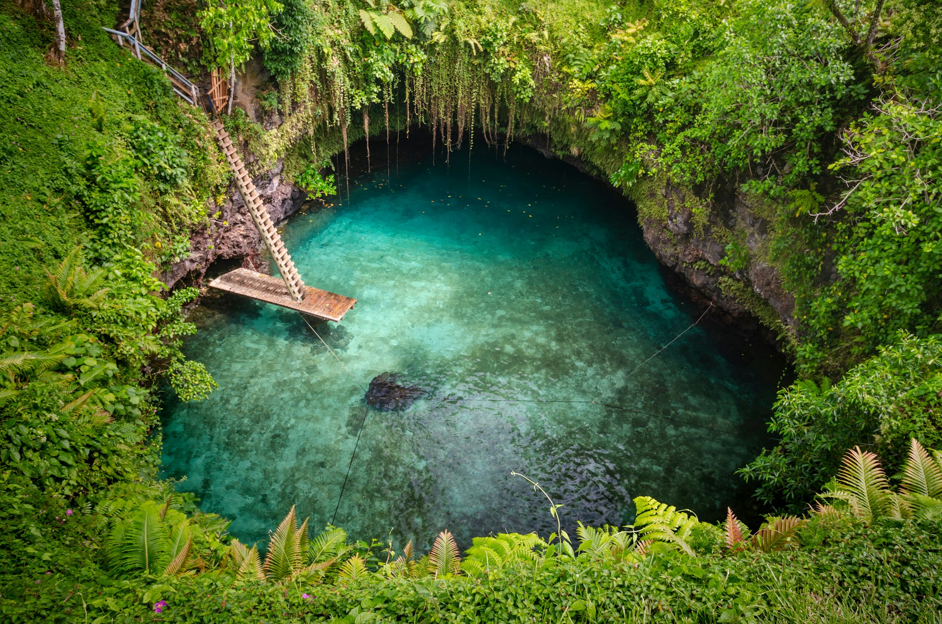 Aerial of To-Sua Ocean Trench in the rainforest.