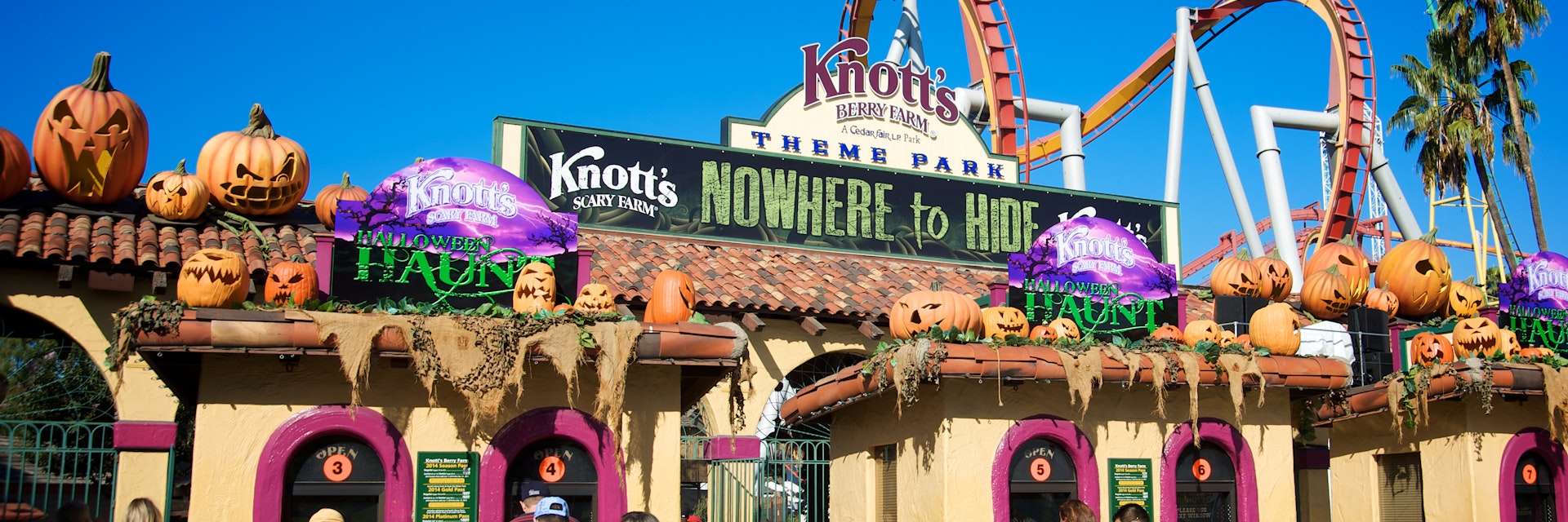 People entering Knott's Scary Farm at Knott's Berry Farm, celebrating a Southern California Halloween tradition, on October 14, 2013.