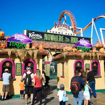 People entering Knott's Scary Farm at Knott's Berry Farm, celebrating a Southern California Halloween tradition, on October 14, 2013.