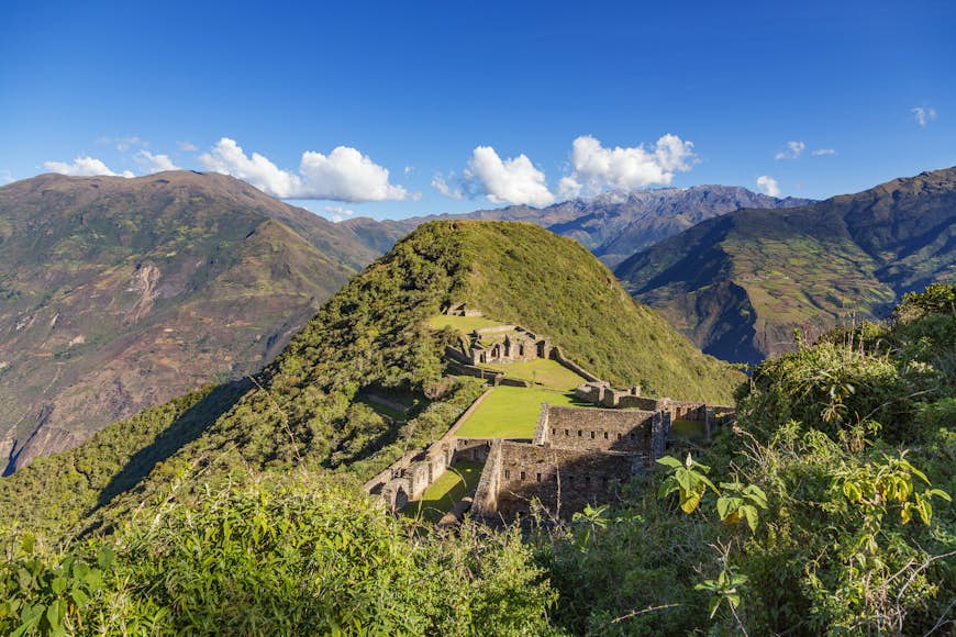 Aerial view of Choquequirao, the ruins of an ancient Inca mountain city