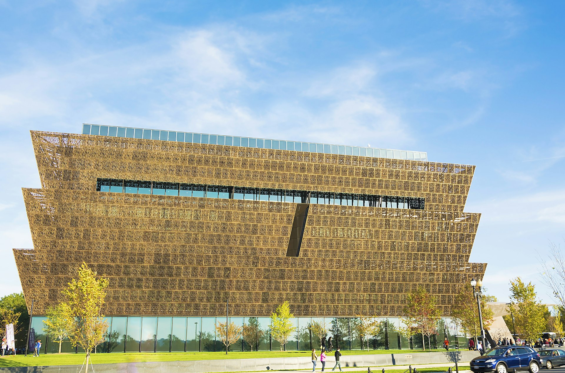 Main entry canopy view of the Smithsonian National Museum of African American History and Culture