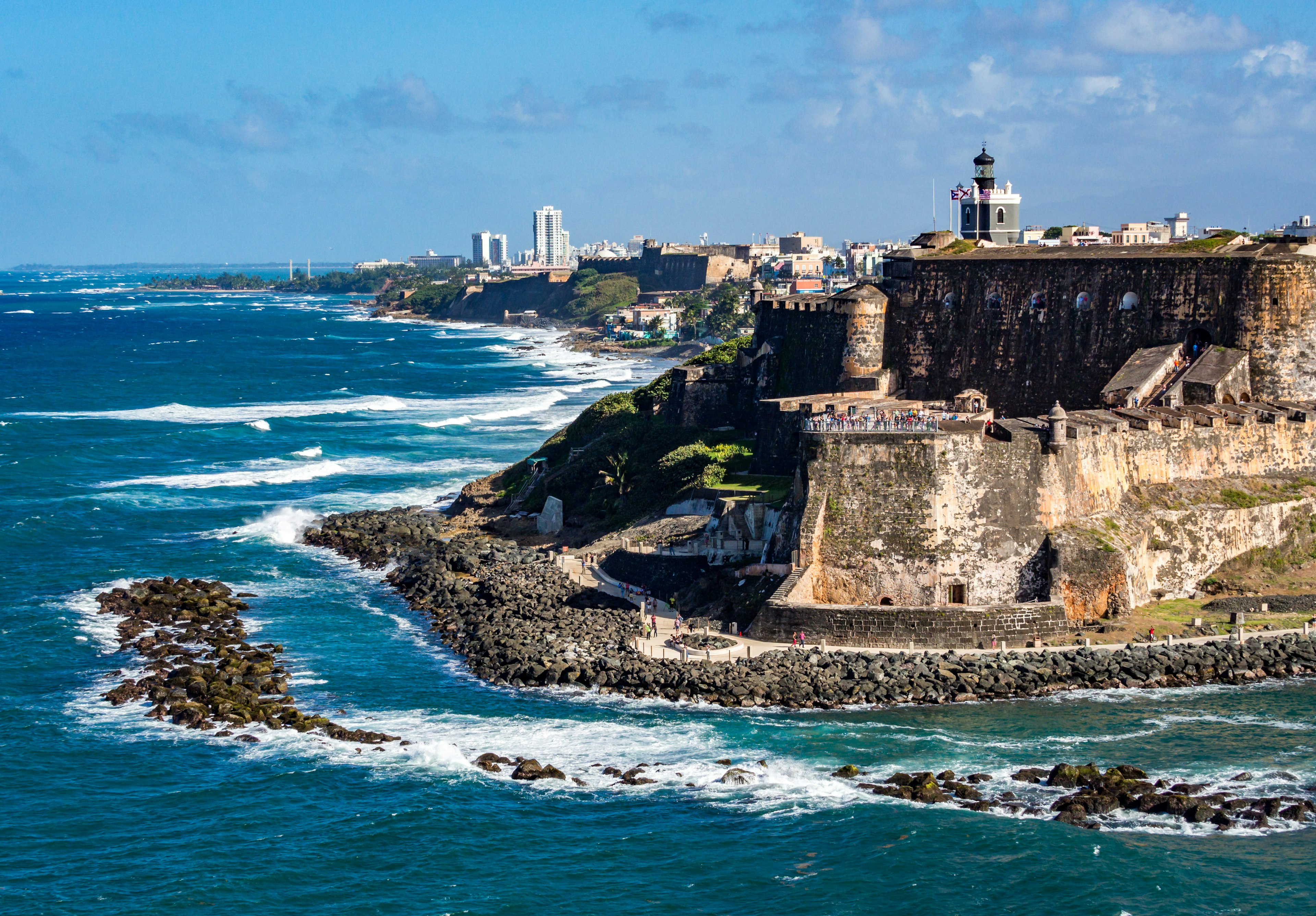 Historical ruins of Castillo San Felipe del Morro on the coast of San Juan.