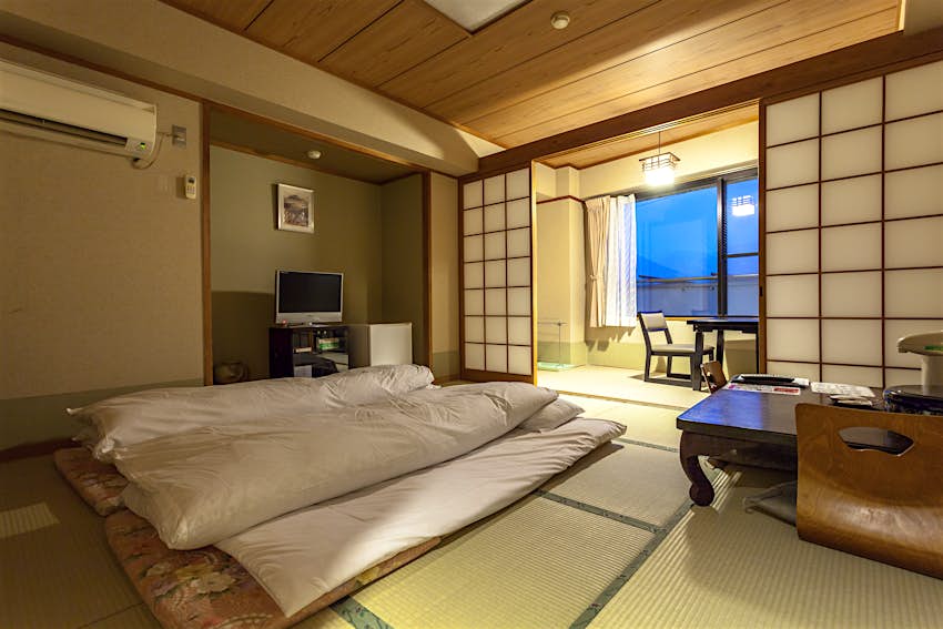 Traditional Japanese guests room of Ryokan Jonoyu, onsen ryokan of yufu city,
