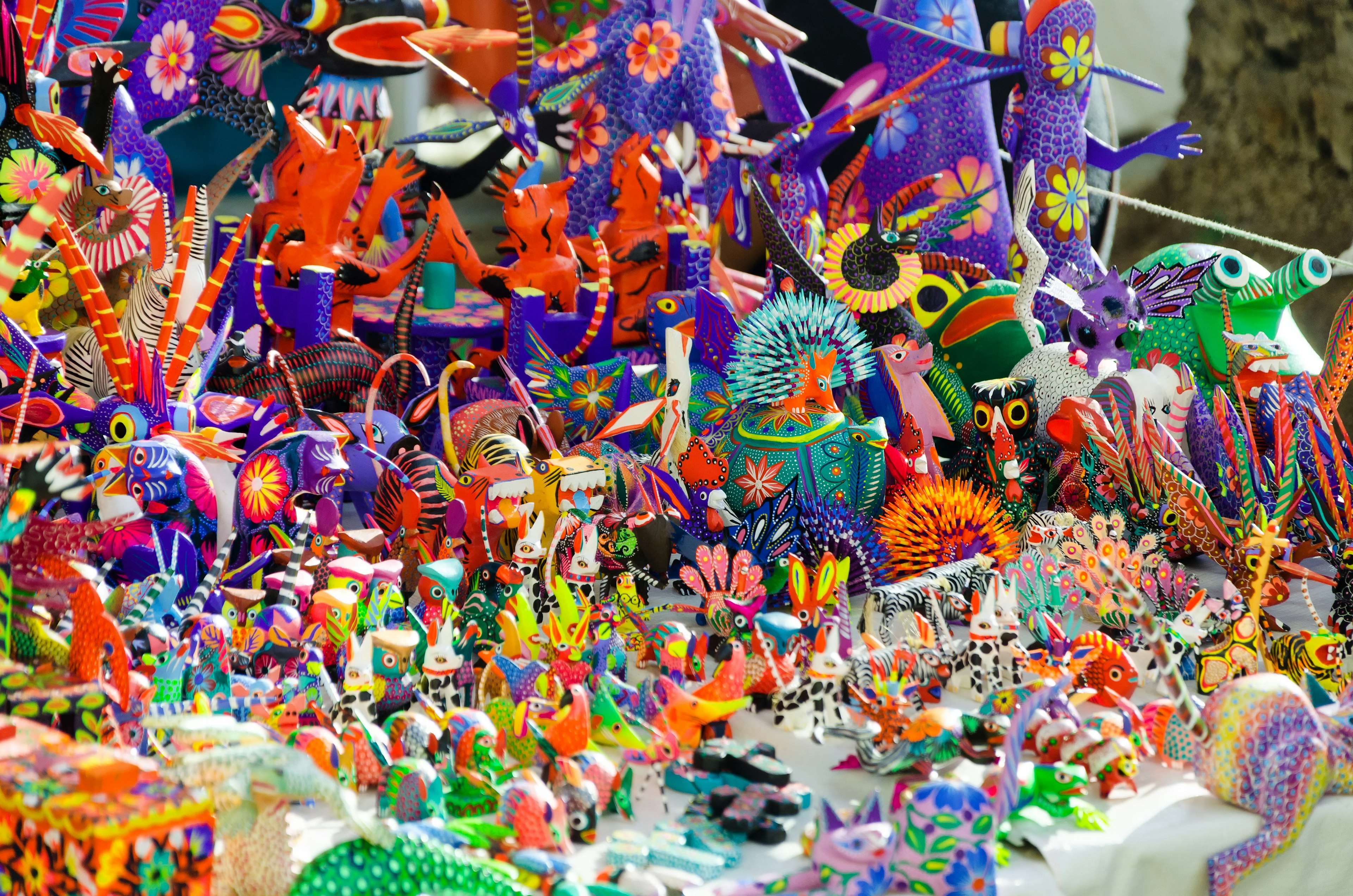 Traditional handicrafts known as alebrijes in a Oaxacan market