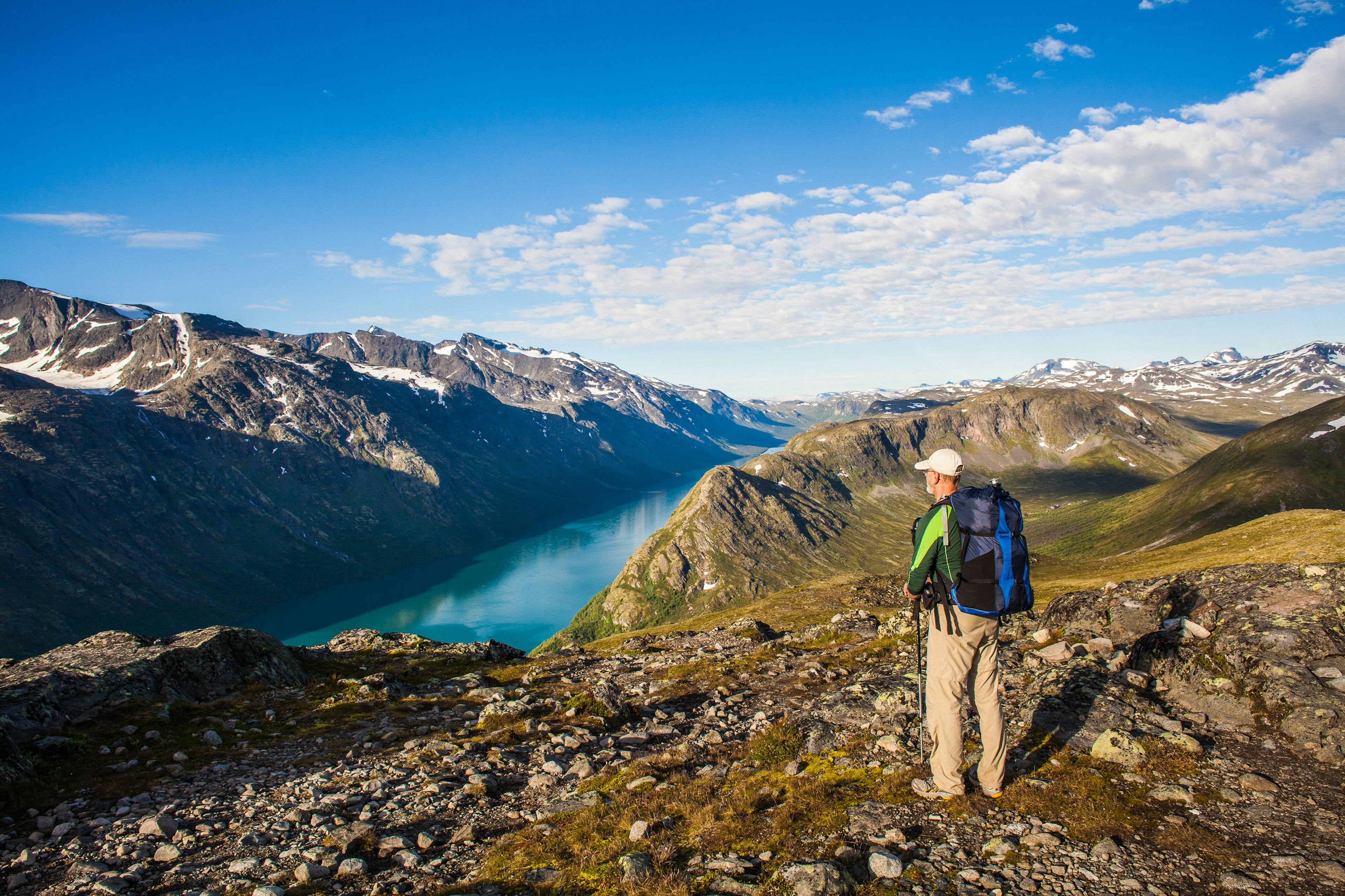 Norway August 10 2012. A lonely hiker in Jotunheimen, Norway