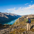Norway August 10 2012. A lonely hiker in Jotunheimen, Norway