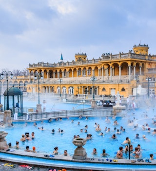 January 1, 2018: Bathers crowd Szechenyi Baths in Budapest.
