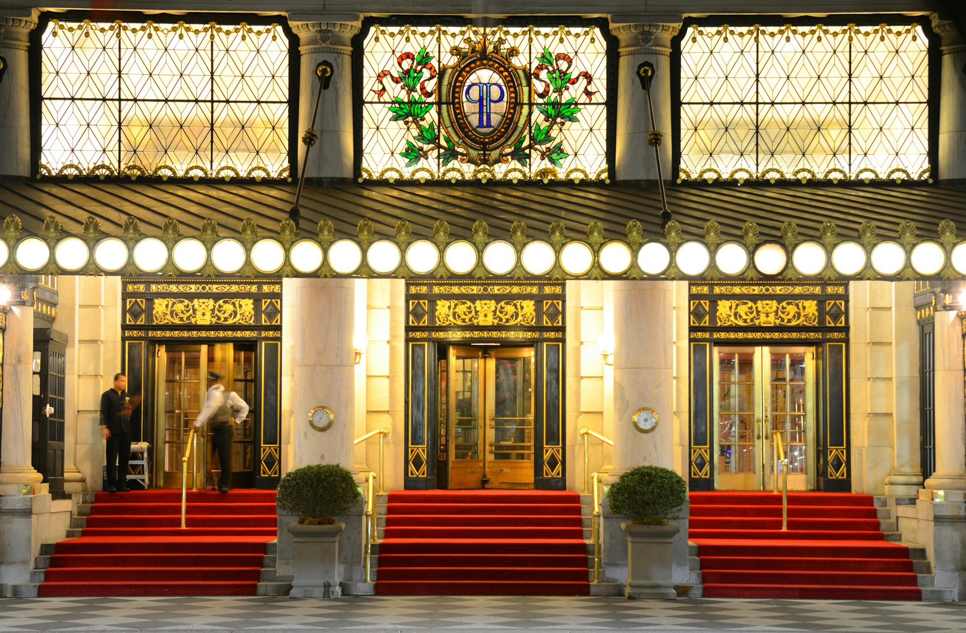 The grand, main entrance of The Plaza Hotel, New York City