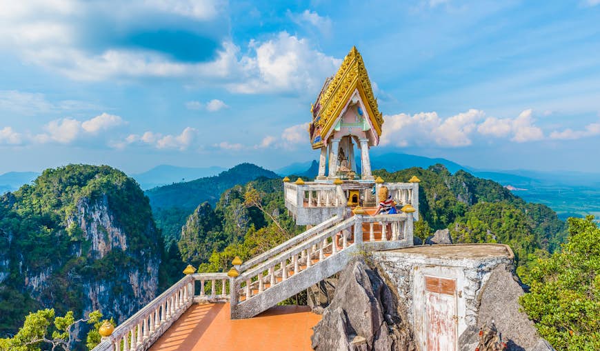 Scenic outlook of mountains from Tiger Cave temple, (Wat Tham Suea), Krabi region, Thailand