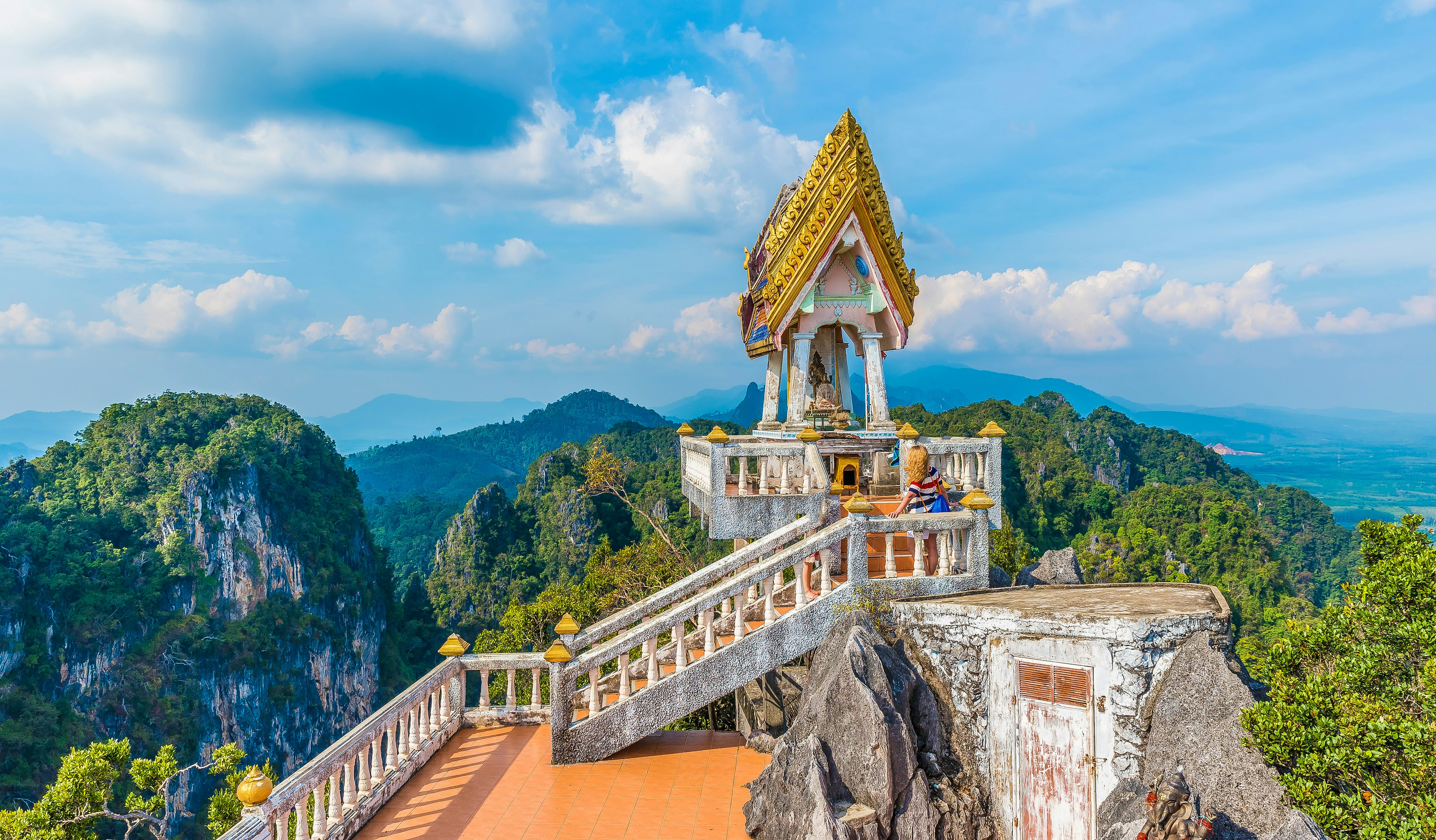 Scenic outlook of mountains from Tiger Cave Temple, (Wat Tham Suea), Krabi region, Thailand