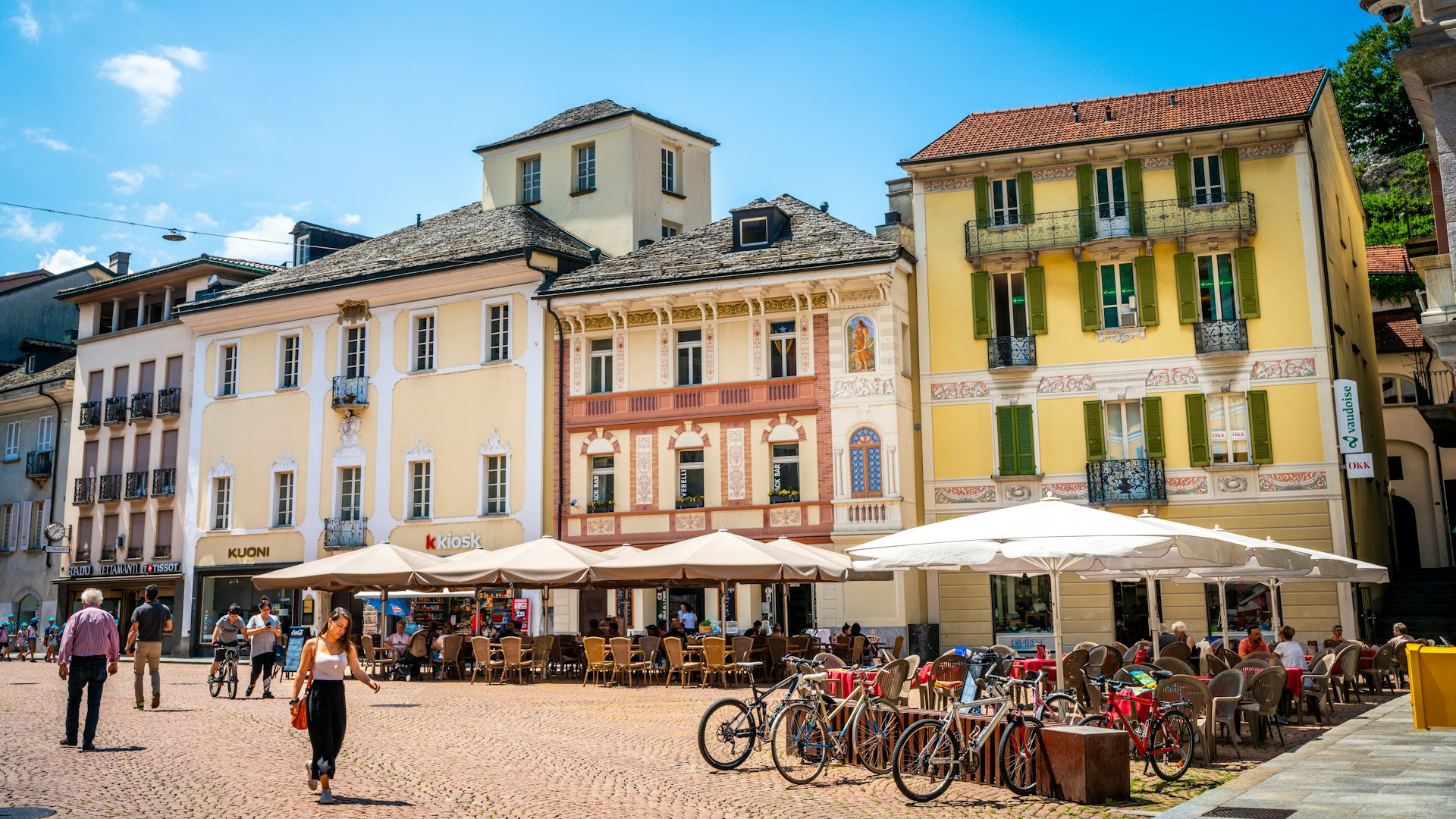 A sunny day at Piazza Collegiate in Bellinzona, Switzerland