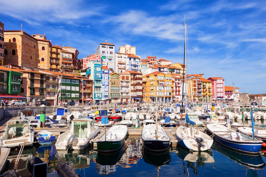 The fishing port of Bermeo on a sunny day in Basque Country, Spain