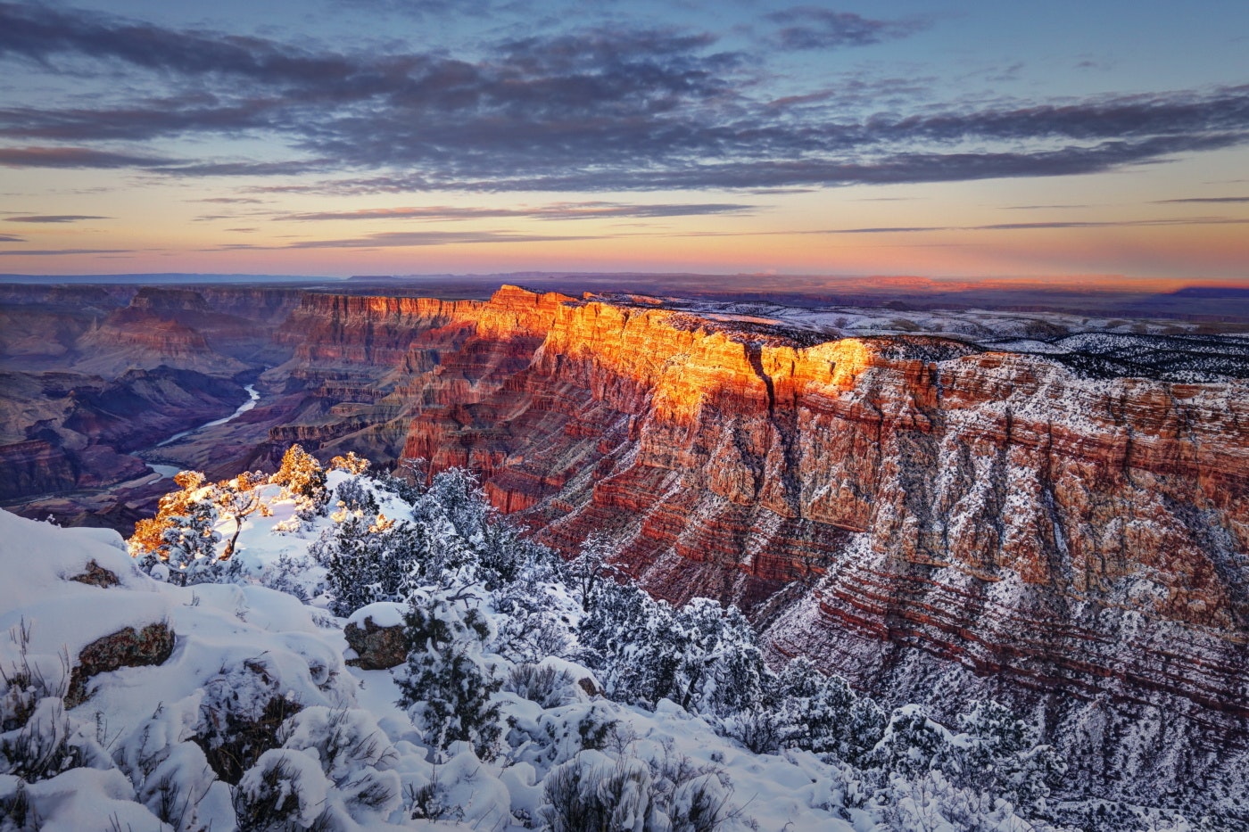 The Grand Canyon dusted with snow, Arizona