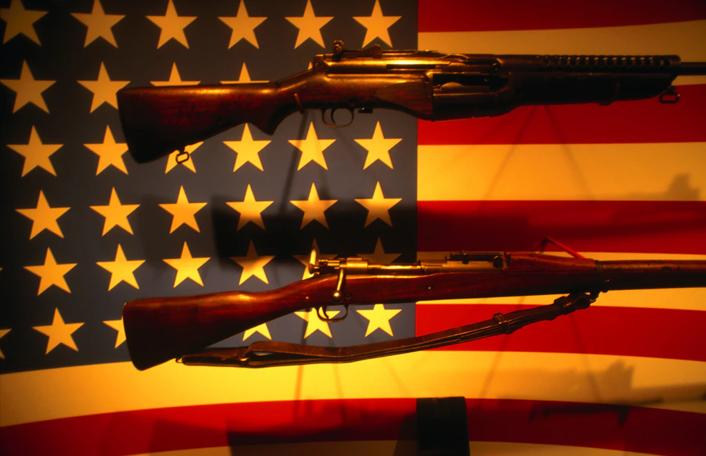 Guns and the American flag at the D Day Museum.