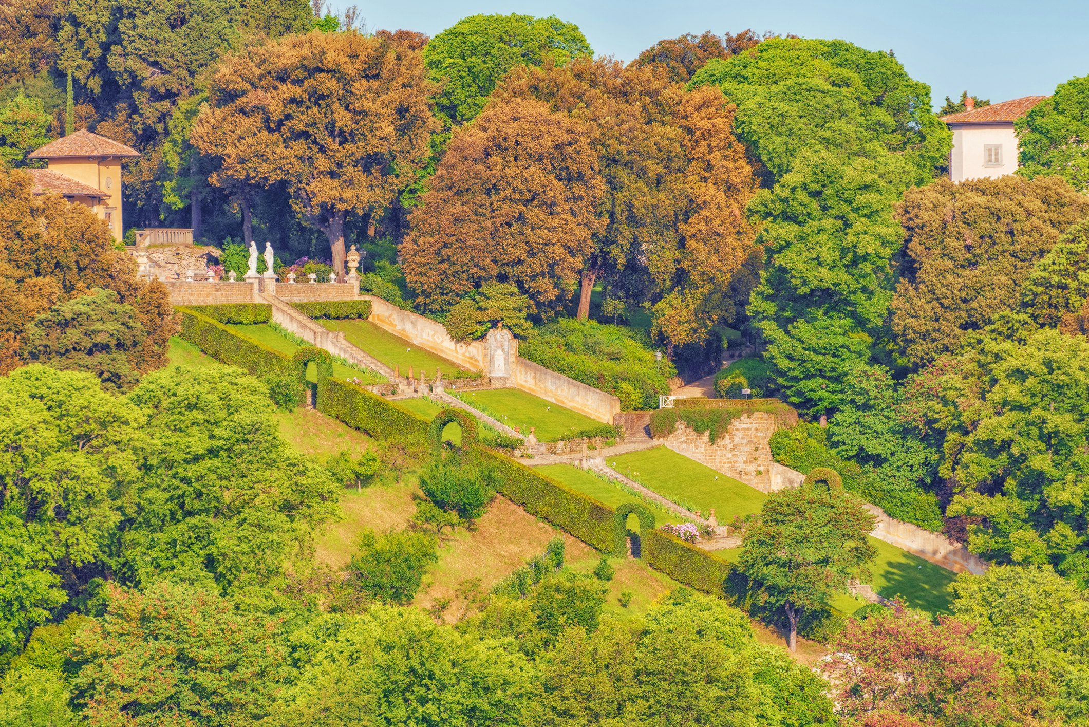 Beautiful landscape view of the Gardens of Bardini (Giardino Bardini) from Piazzale Michelangelo point.