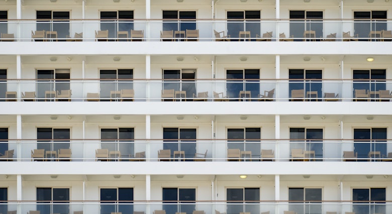 Apartments with balconies separated from each other in a way that would prevent diseases to spread during the covid-19 corona pandemics.