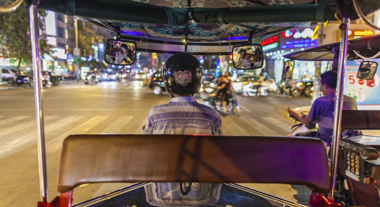 Phnom Penh, view from inside tuk tuk taxi, Cambodia