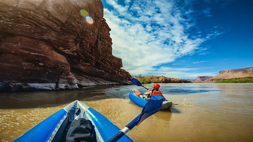 POV rafting with kayak in Colorado river, Moab