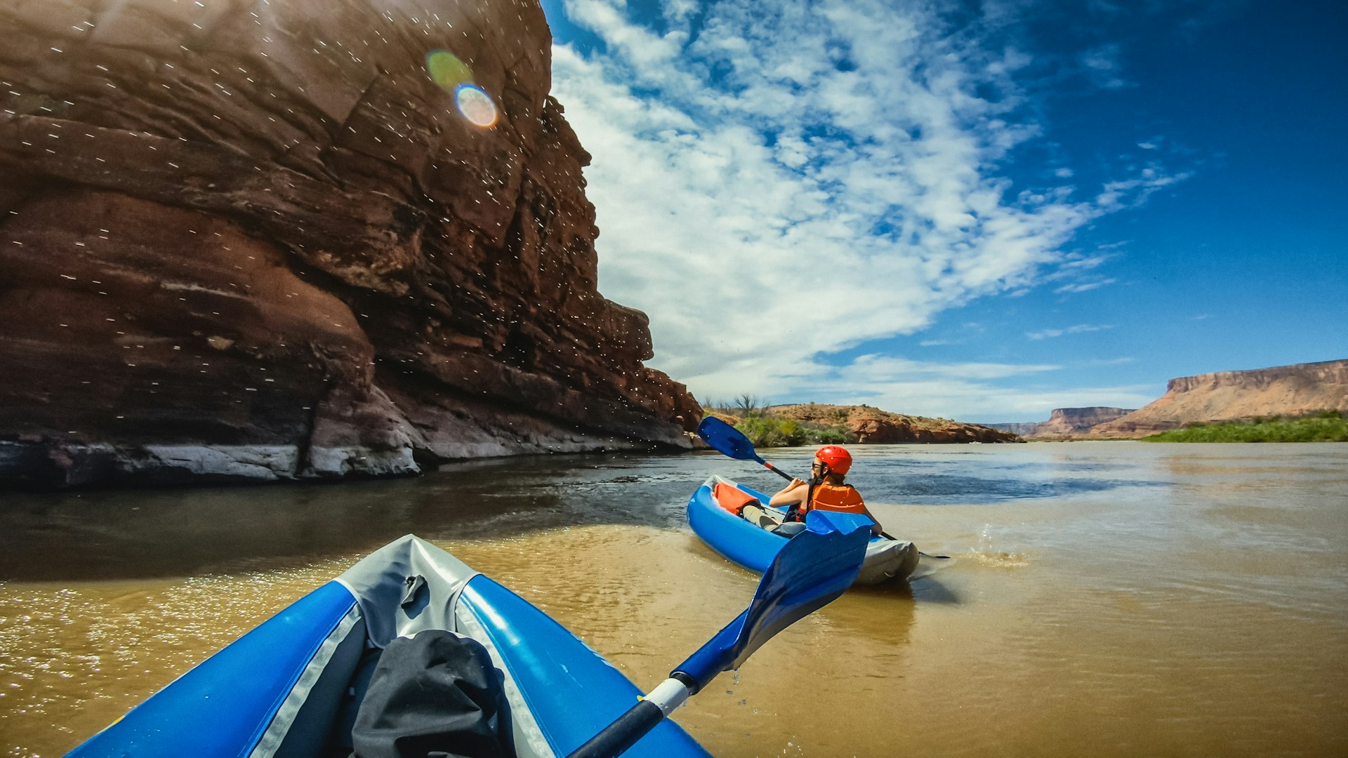 POV  rafting with kayak in Colorado river, Moab