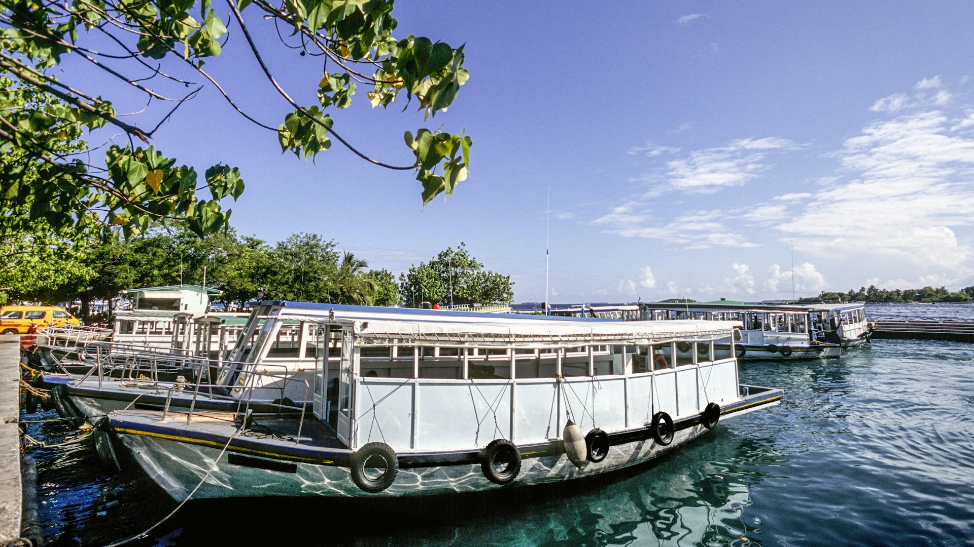 passenger ferry dhoni boats in North Malé atoll harbor, Maldives