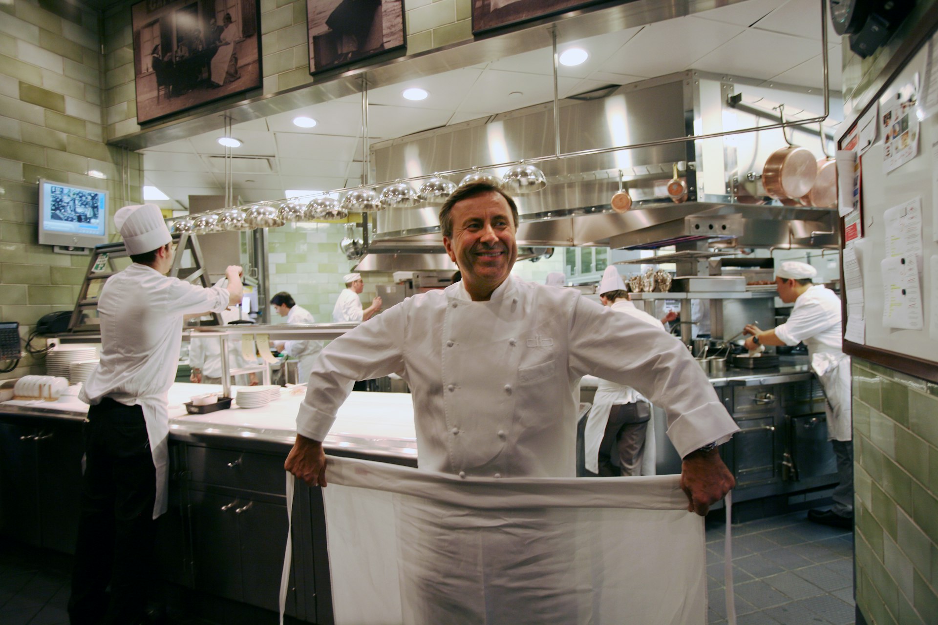 Three Star Chef Daniel Boulud in the kitchen of his Restaurant Daniel, in New York