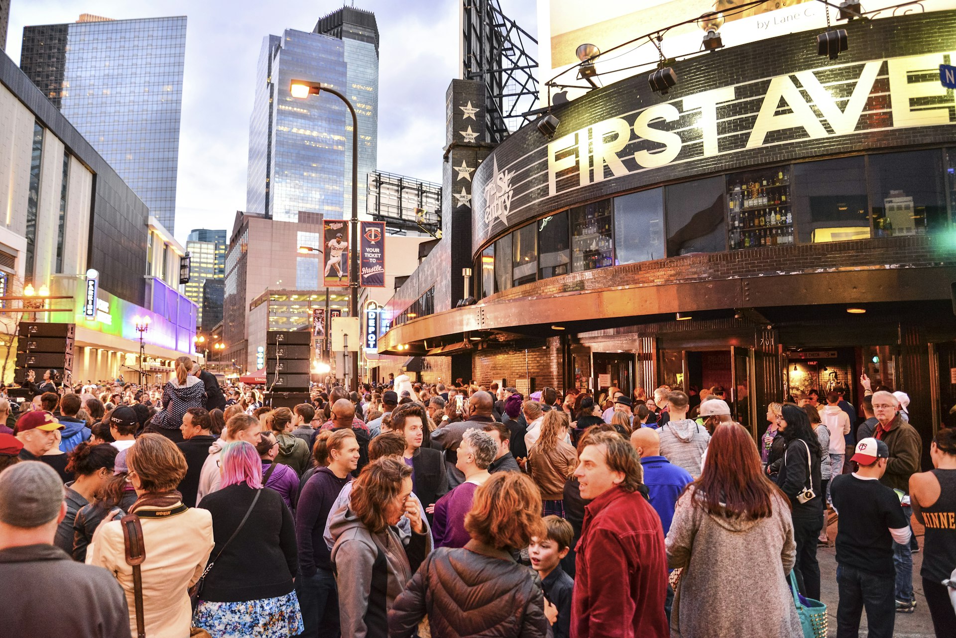 People gathering to celebrate Prince at First Avenue in Minneapolis, Minnesota