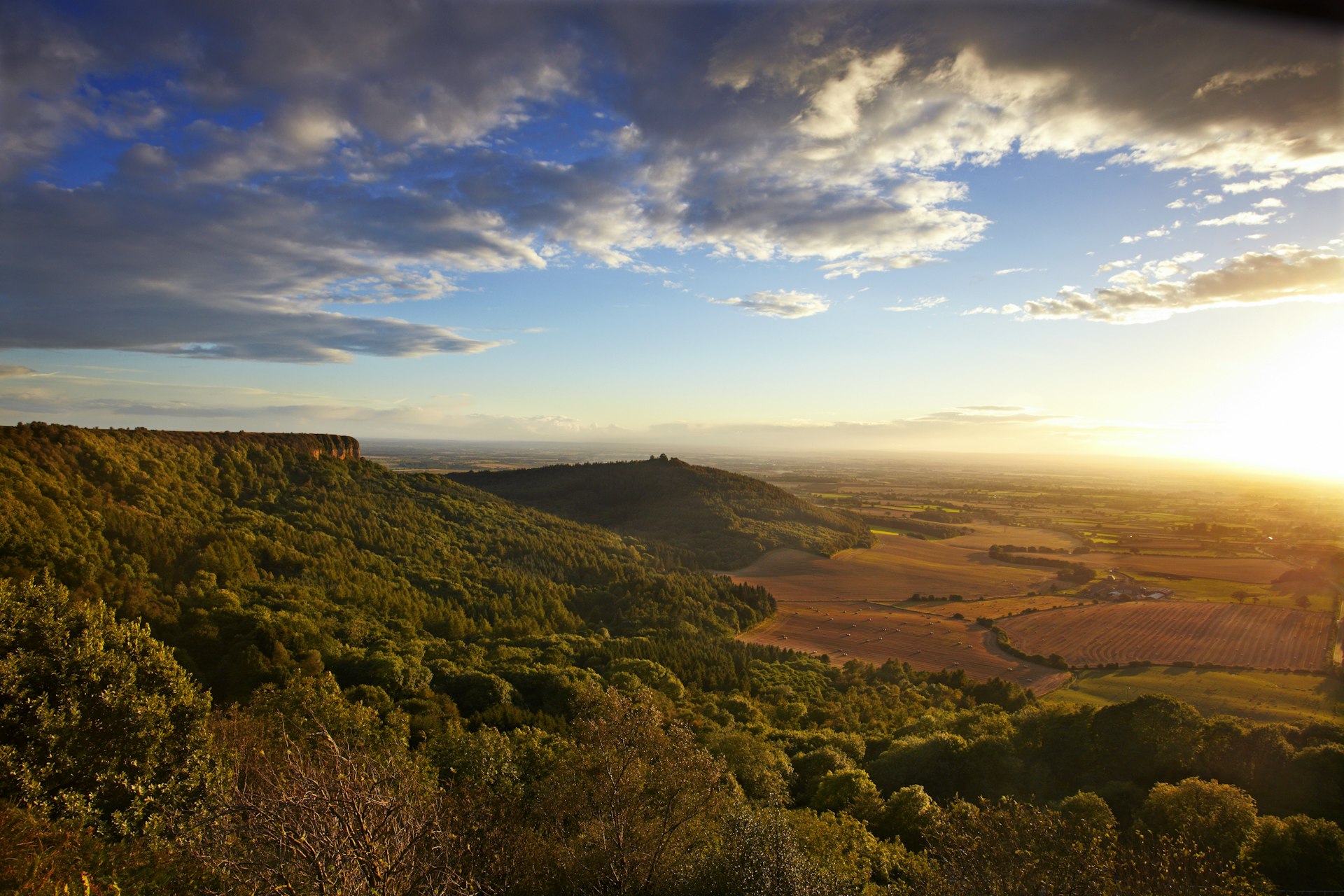 View from Sutton Bank at sunset in North York Moors National Park, England