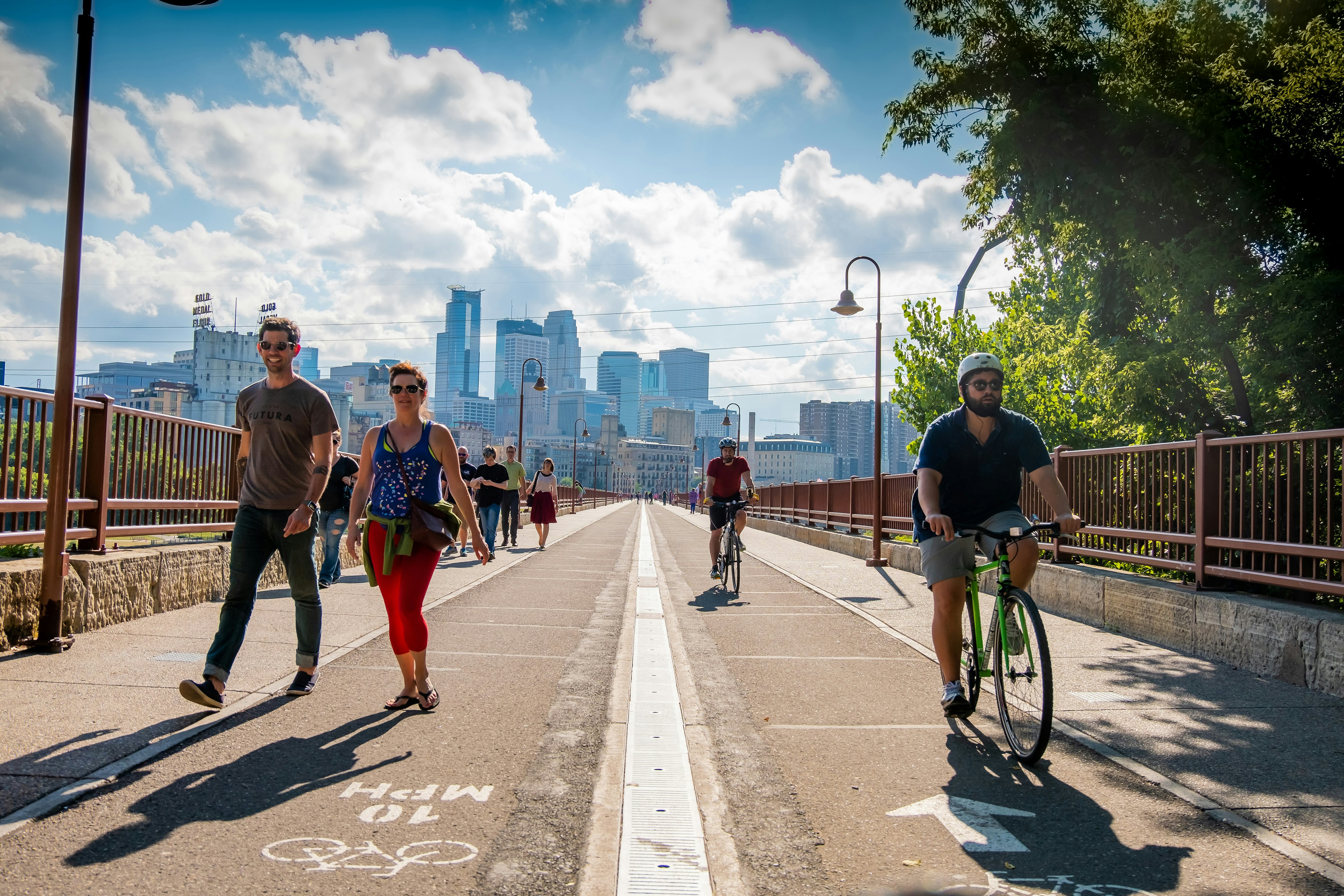 People walking and cycling in Minneapolis