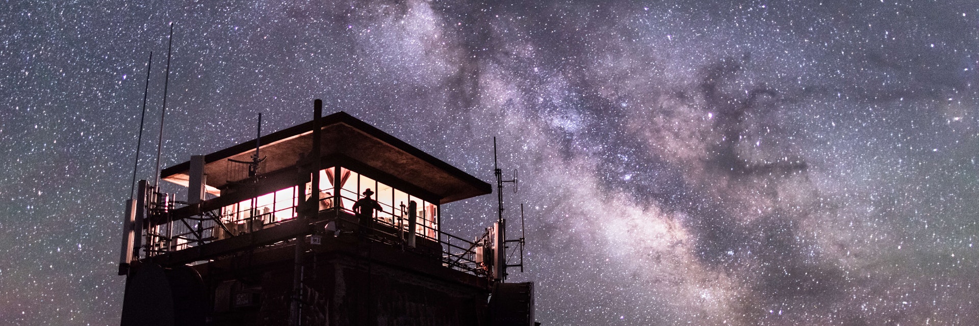 Washburn Fire Lookout under the Milky Way Yellowstone National Park.