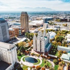 Temple Square dominates the downtown neighborhood of Salt Lake City
