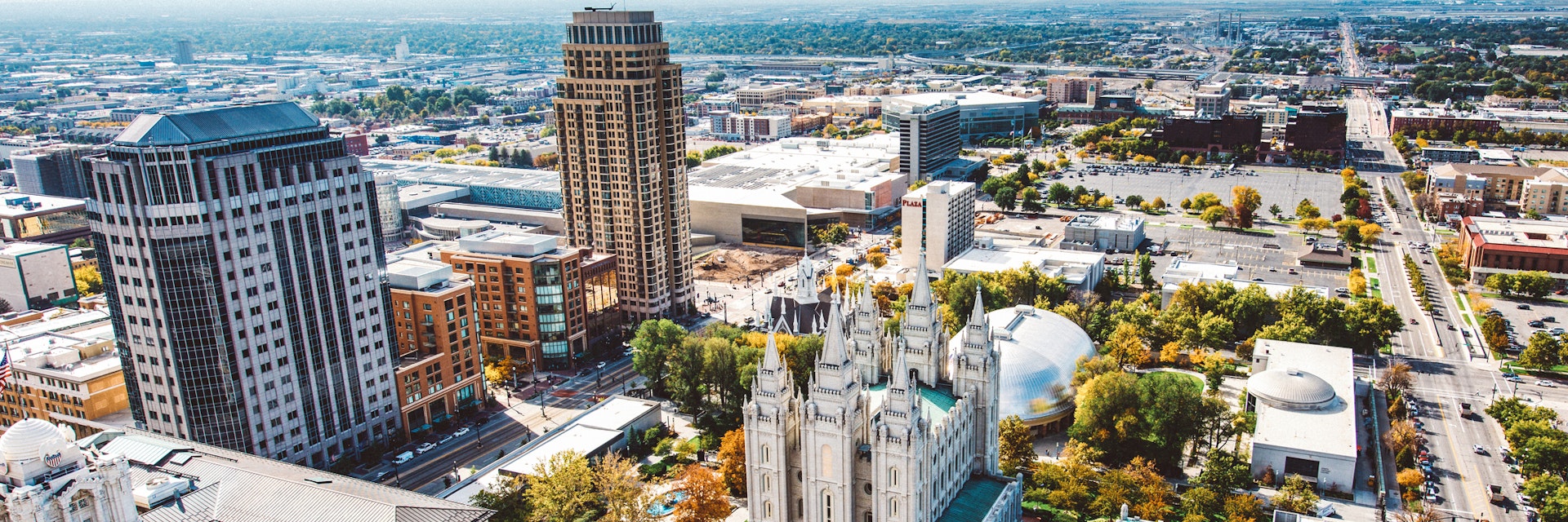 Temple Square dominates the downtown neighborhood of Salt Lake City