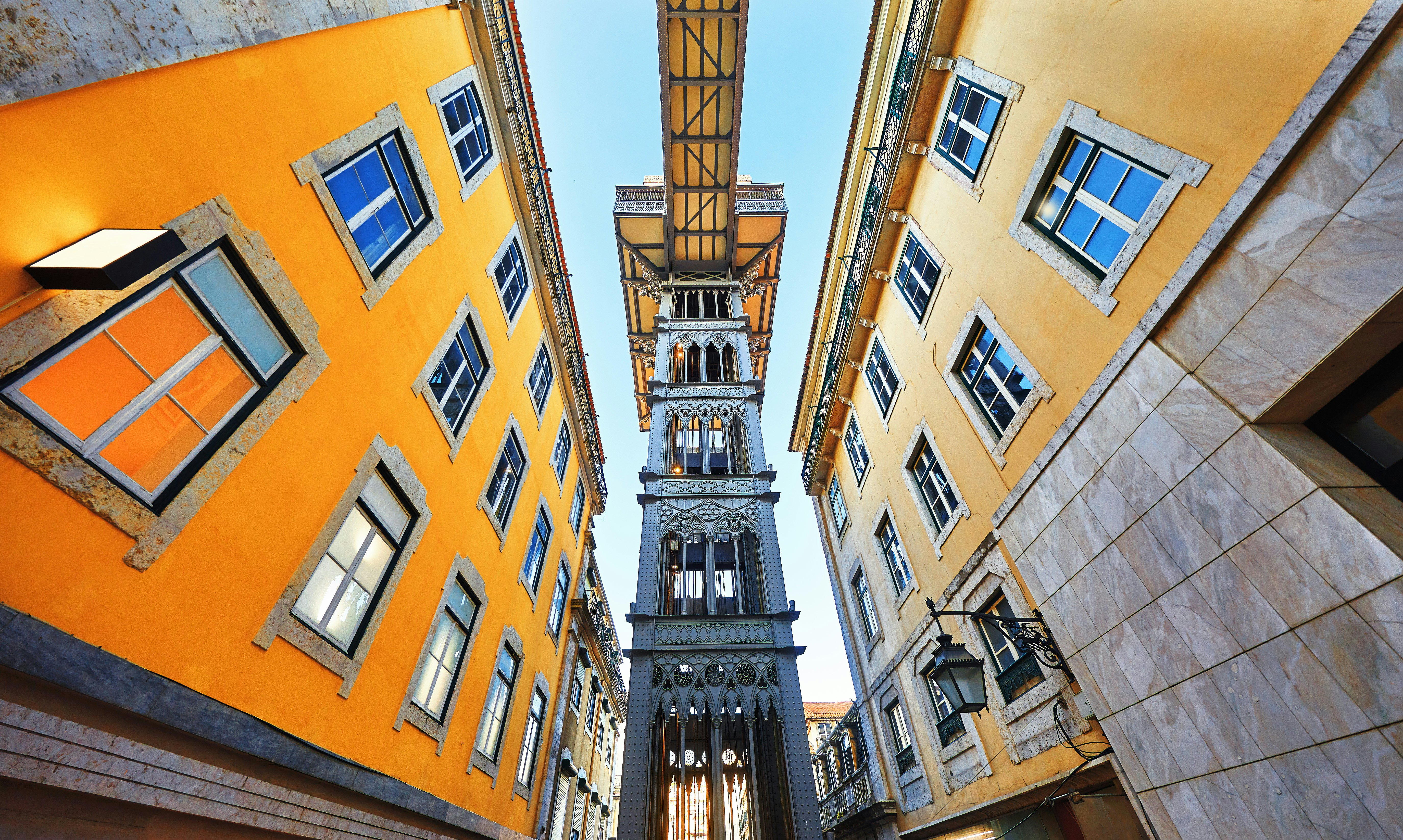 Looking up at the Santa Justa elevator