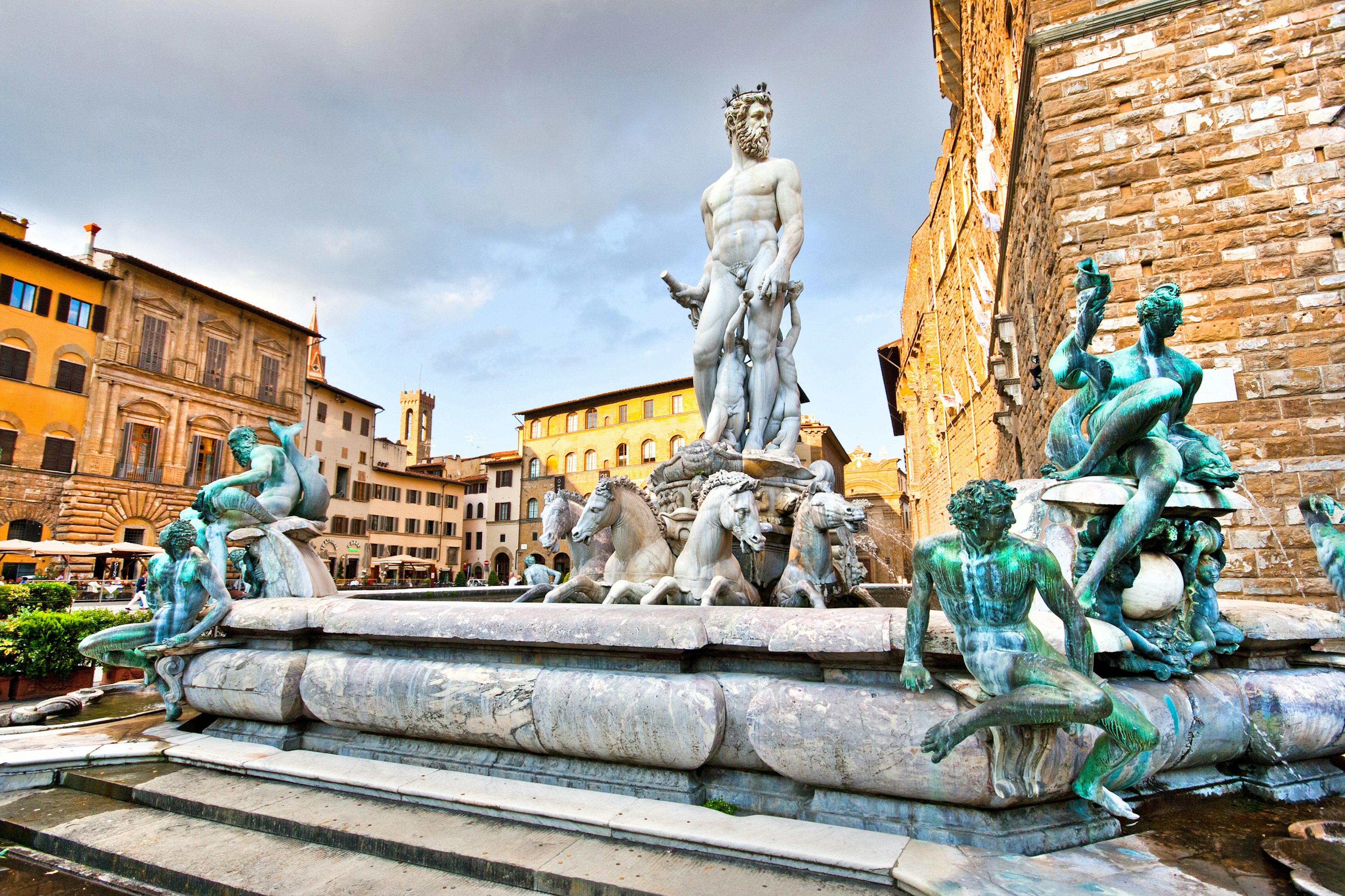 Famous Fountain of Neptune on Piazza della Signoria in Florence, Italy