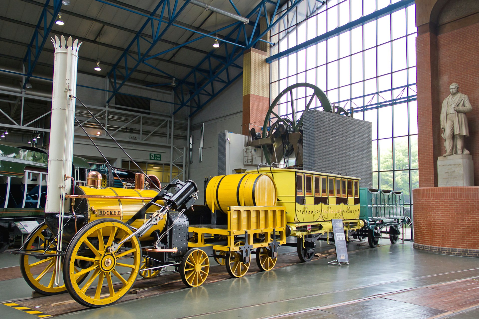 Yellow steam locomotive on display at the National Railway Museum in York