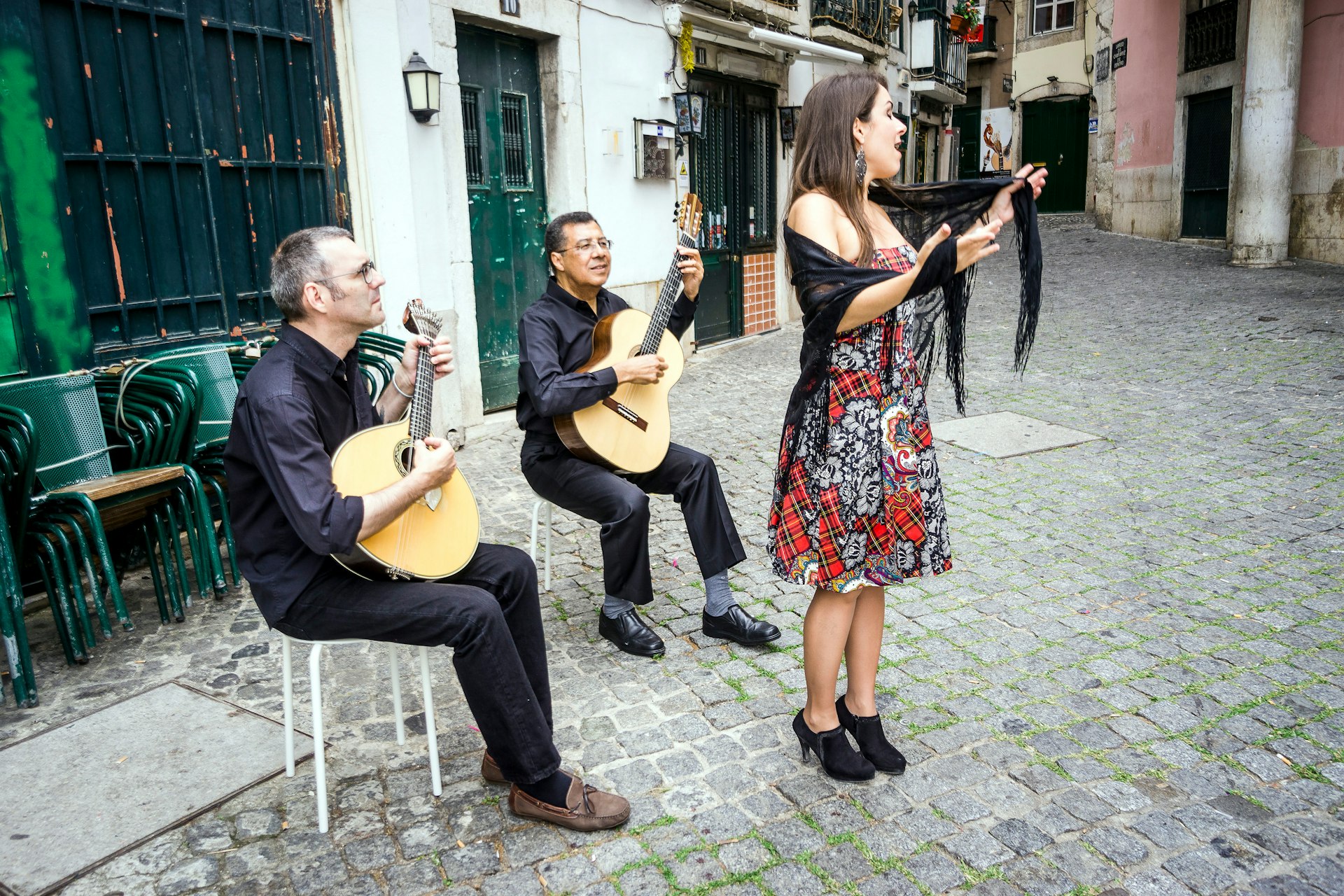 Fado band performing in the street in Alfama