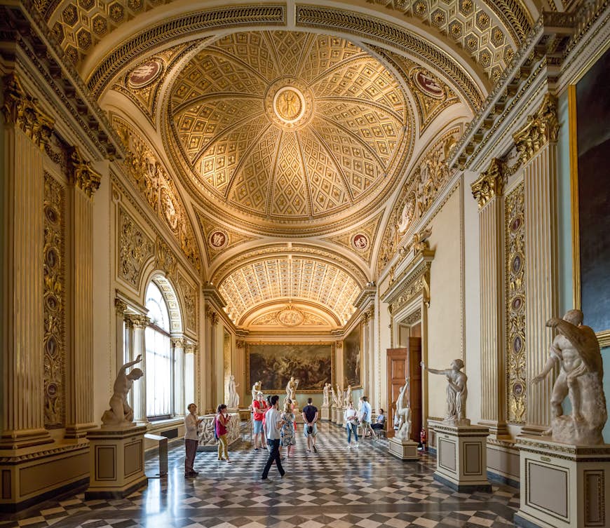 Visitors inside the Uffizi Gallery