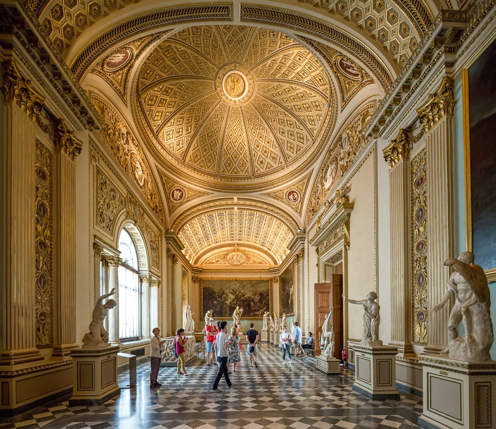 Visitors inside the Uffizi Gallery