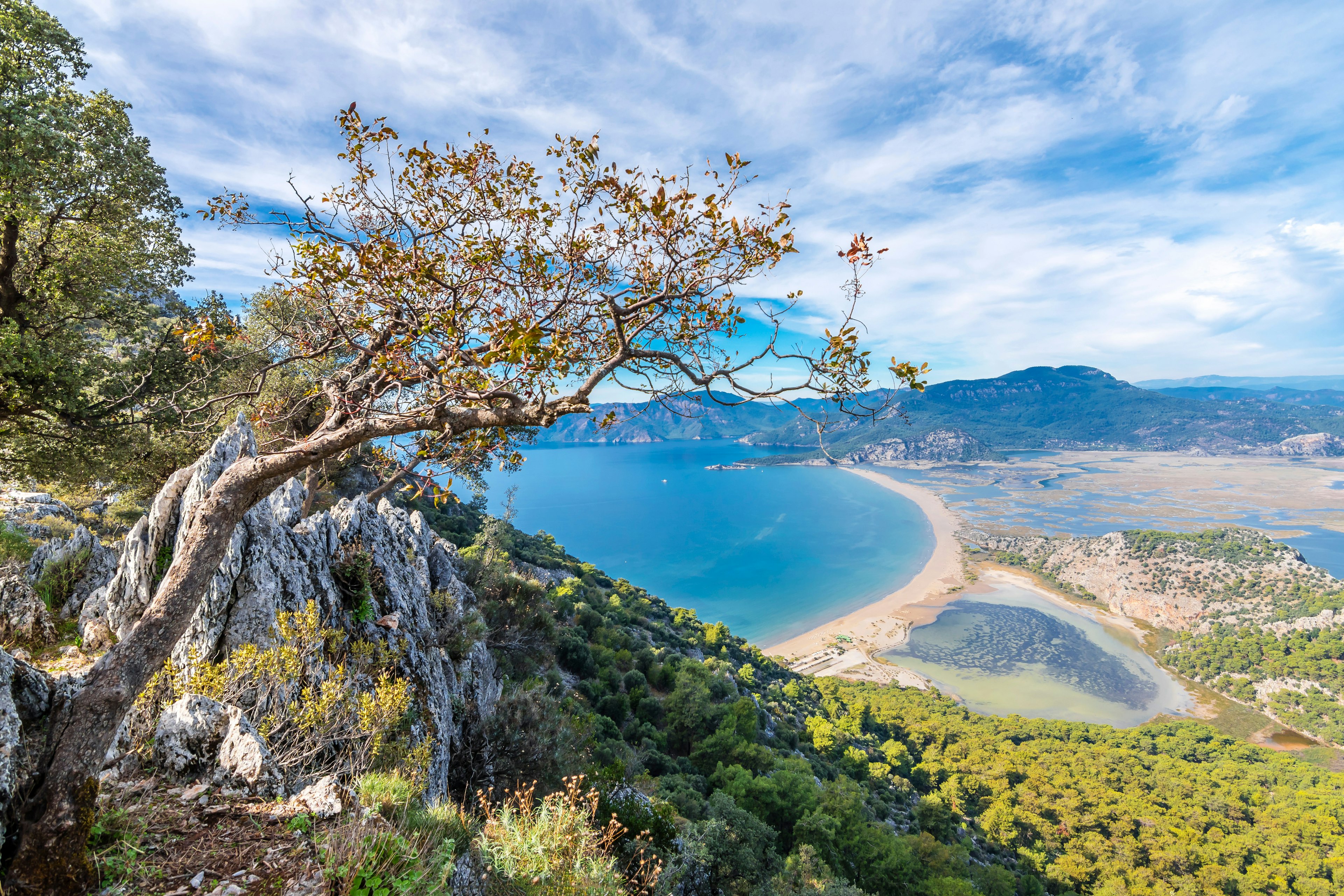 Iztuzu Beach seen from a hill in Dalyan, Turkey