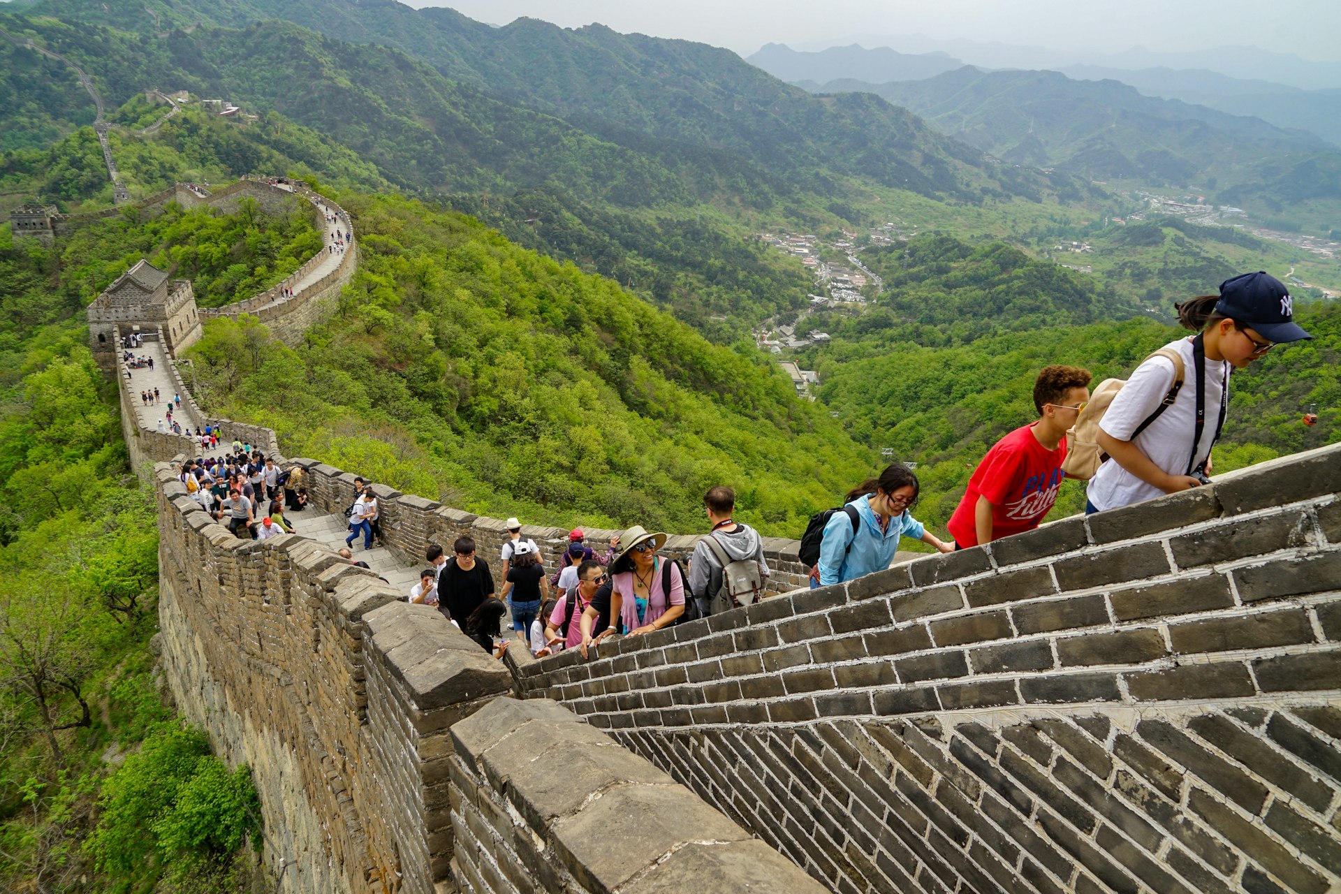 Walkers on the Mutianyu section of the Great Wall of China  